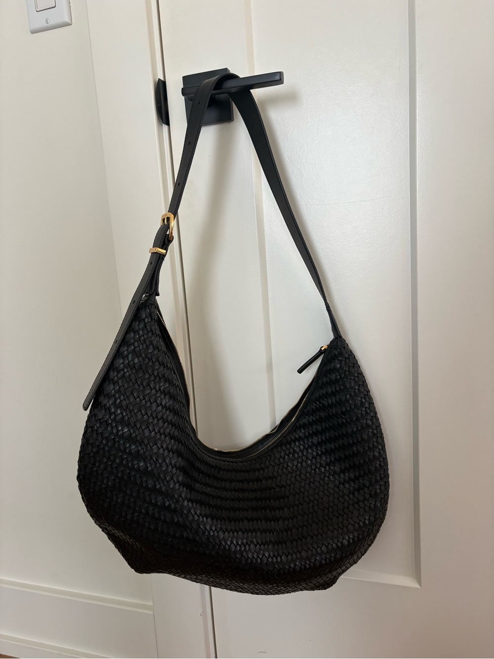 Madewell Black Woven Leather Hobo Bag with Gold Hardware